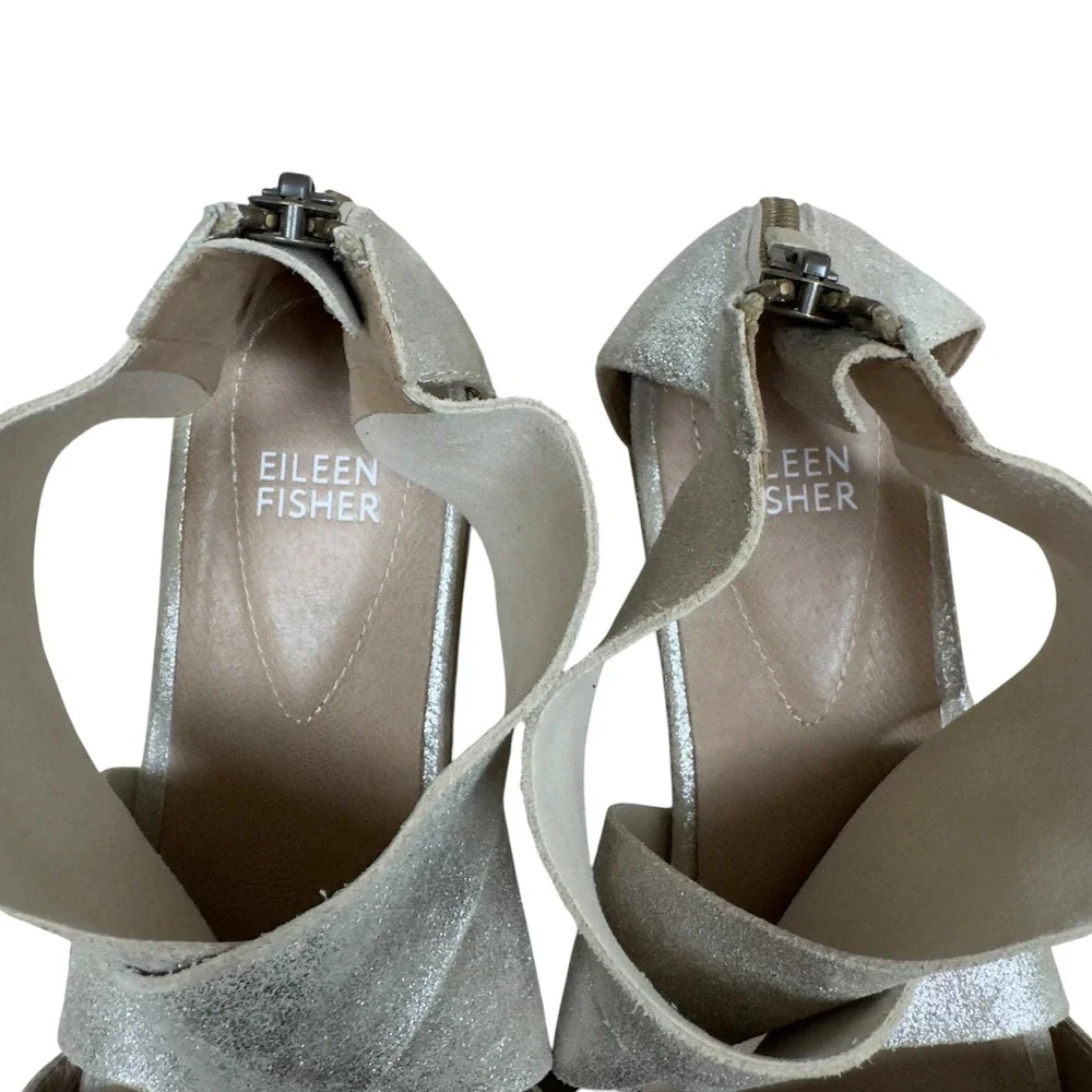 Eileen Fisher Sport Suede Sneaker Sandals 38‎ US7.5 Metallic Leather Back Zip